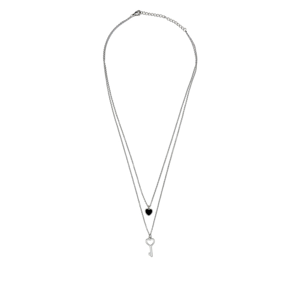 Collar Corazon Y Una Llave, Acero Inoxidable, Glam Pop Fantasy
