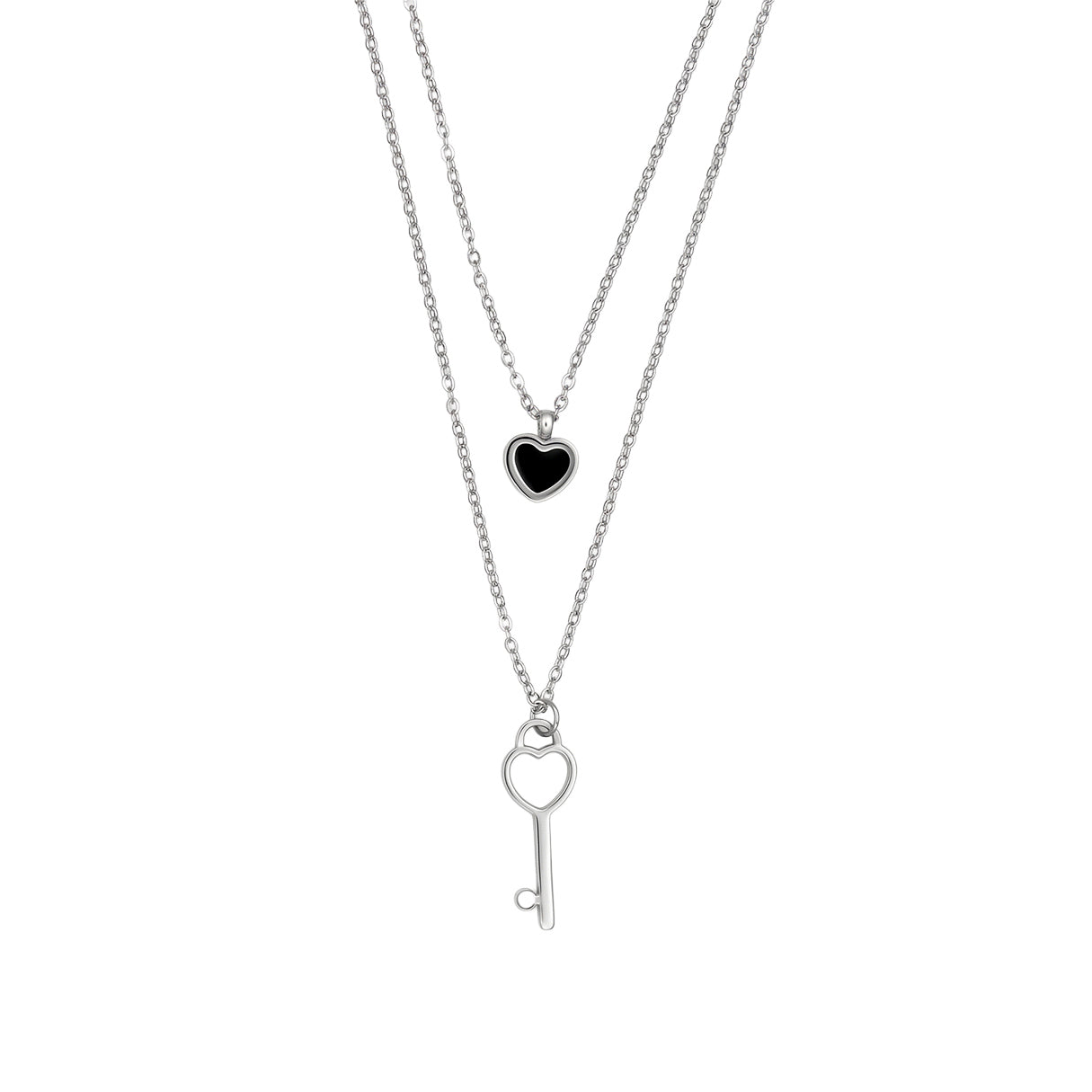 Collar Corazon Y Una Llave, Acero Inoxidable, Glam Pop Fantasy