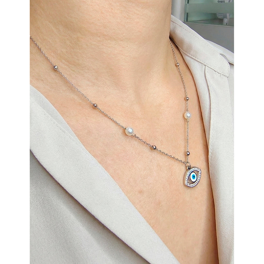 Collar Ojo Con Piedras Con, Acero Inoxidable, Glam Pop Fantasy