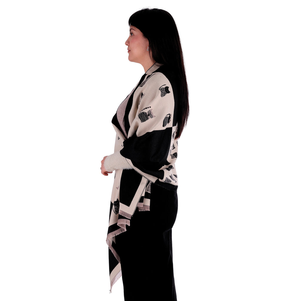 Chal de Cachemira, Cats Painting Negro, Miow