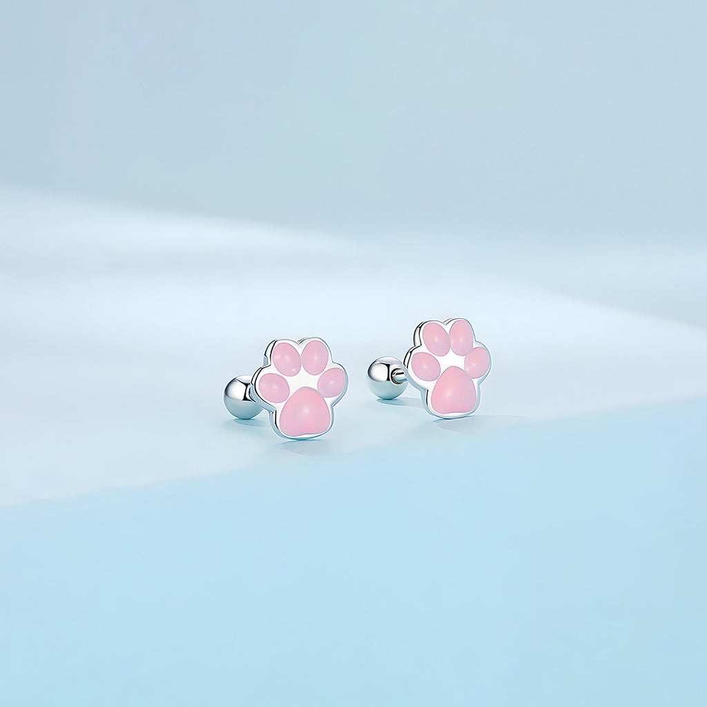 Aretes de Plata .925, Pink Footprints, Miow