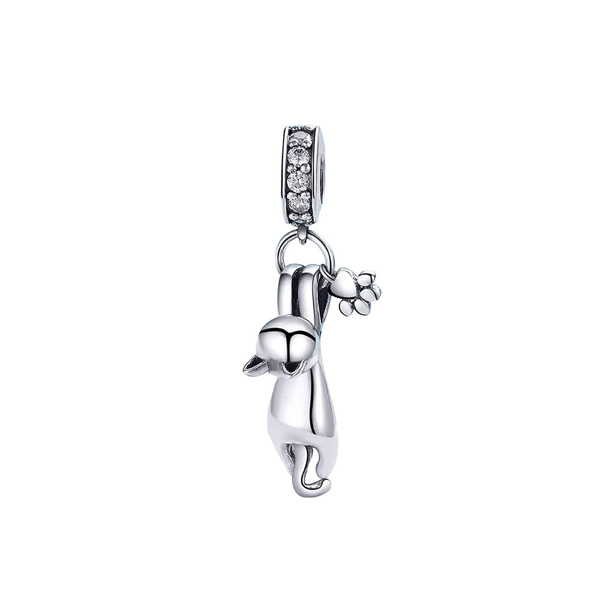 Charm de Plata .925, Hanging Cat With Footprint, Miow