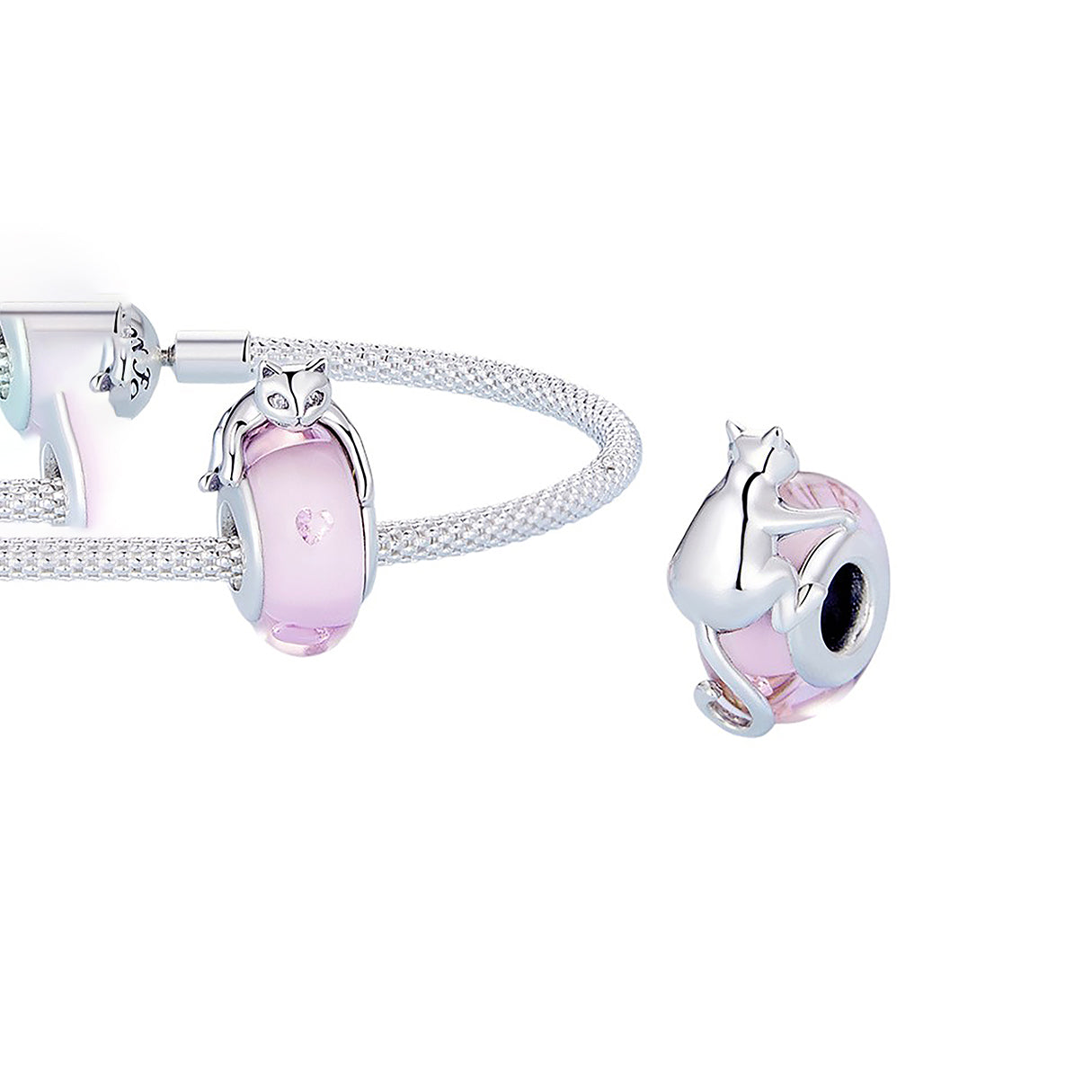 Charm de Plata .925, Pink Cat Love, Miow