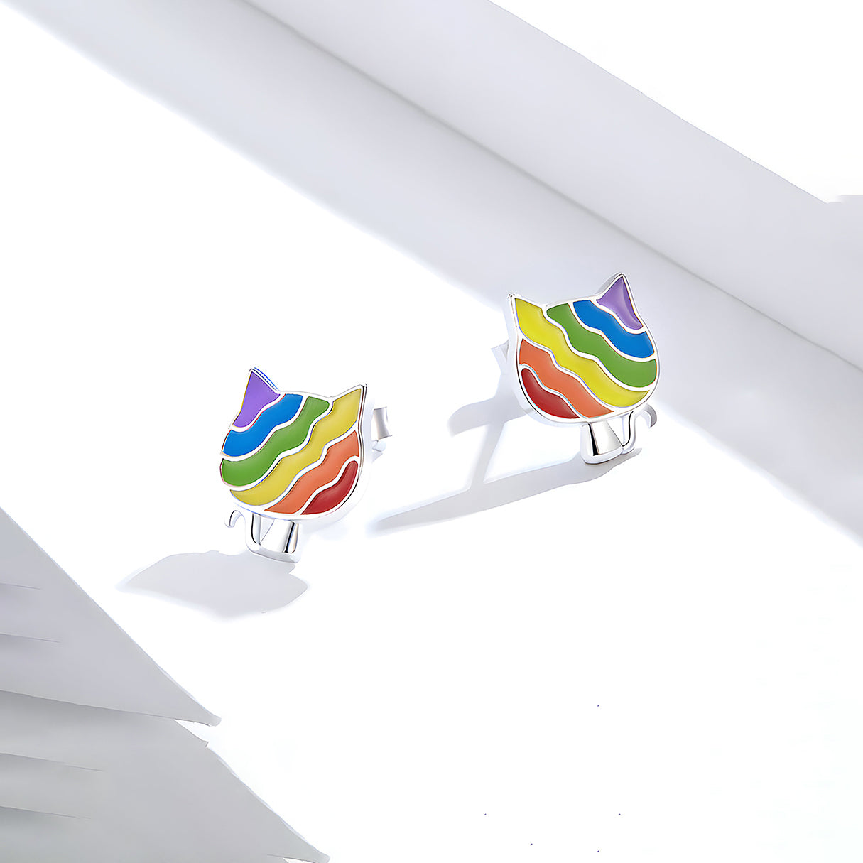 Aretes de Plata .925, Rainbow Cat, Miow
