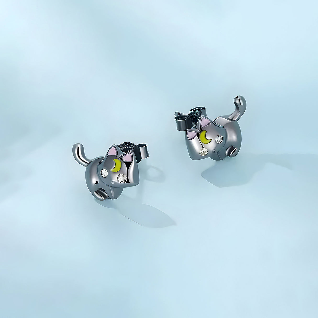 Aretes de Plata .925, Black Kitten, Miow