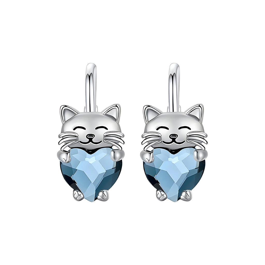 Aretes de Plata .925, Blue Heart Cat, Miow