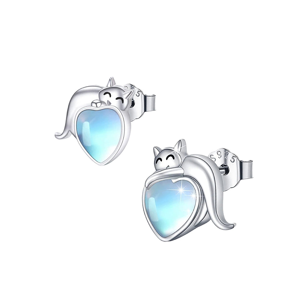 Aretes de Plata .925, Cat Moonstone Stud, Miow