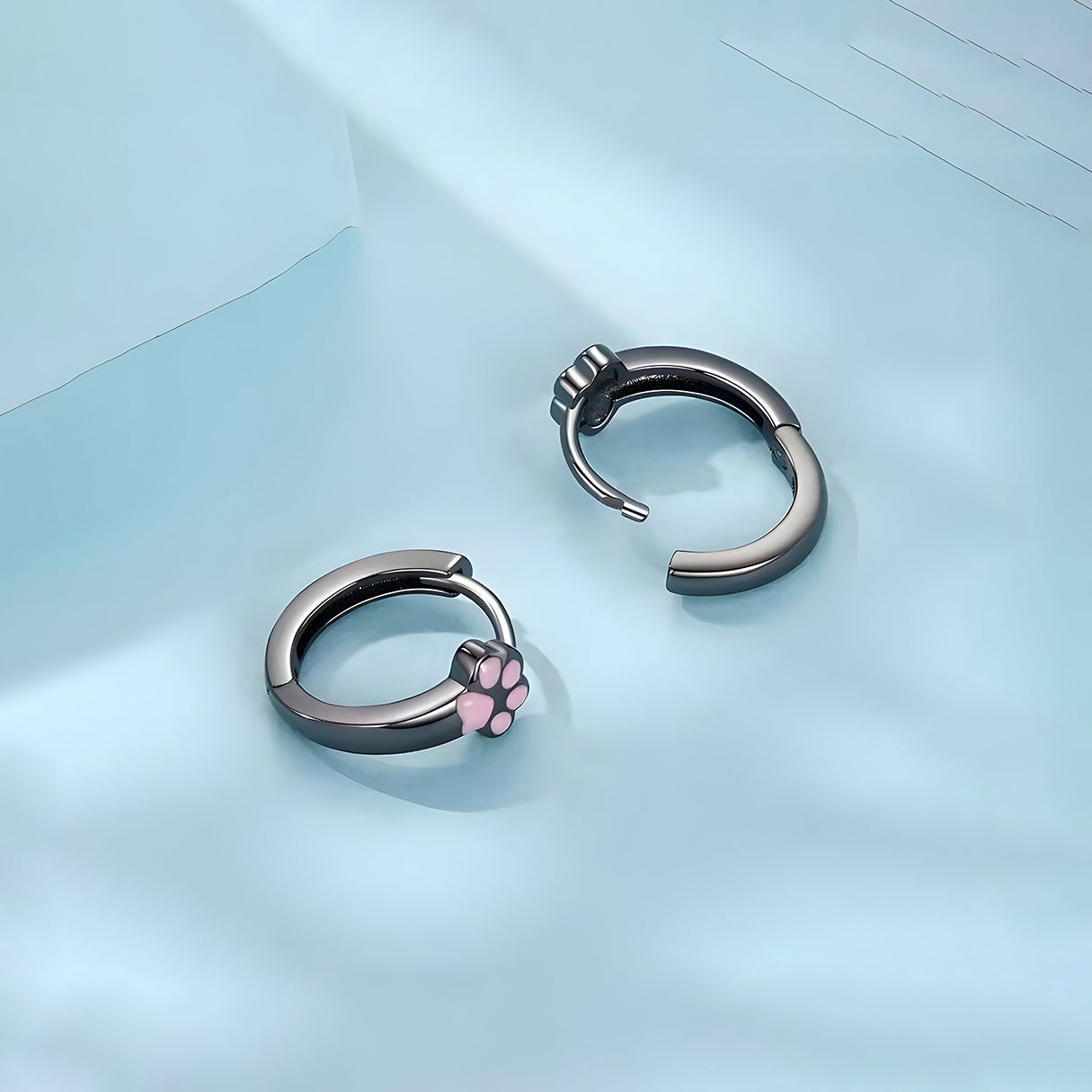 Aretes de Plata .925, Pink And Black Footprint, Miow