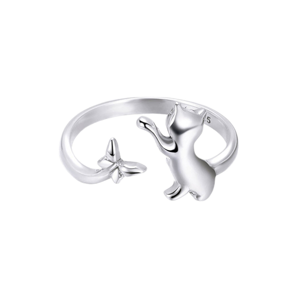 Anillo de Plata .925, Cat & Butterfly, Miow