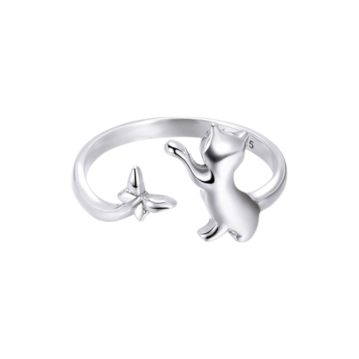 Anillo de Plata .925, Cat & Butterfly, Miow