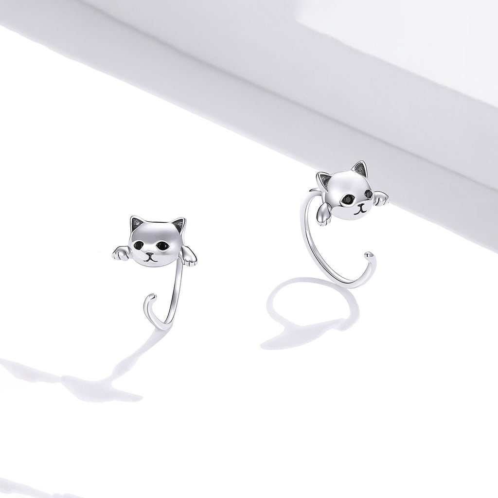 Aretes de Plata .925, Two Cats In Ear, Miow