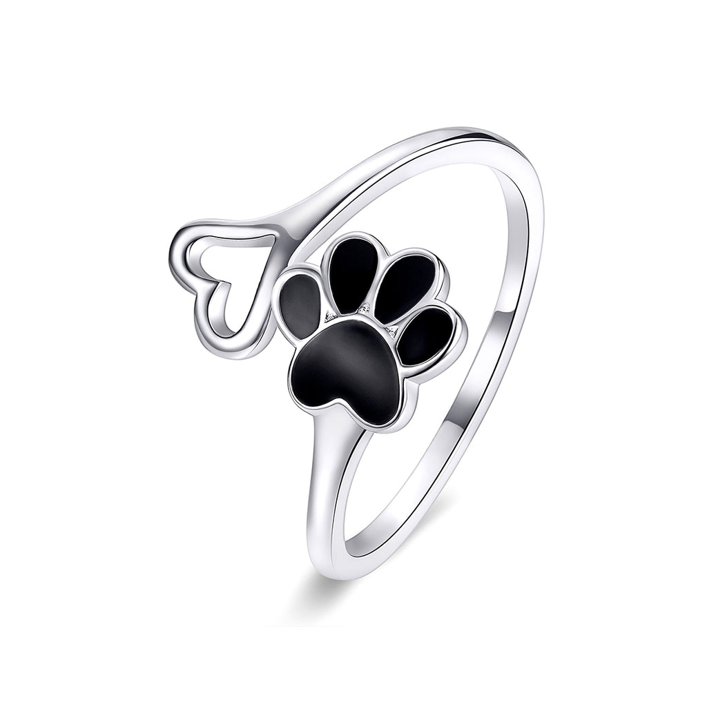 Anillo de Plata .925, Black Footprint And Love, Miow