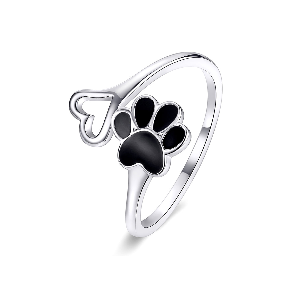 Anillo de Plata .925, Black Footprint And Love, Miow