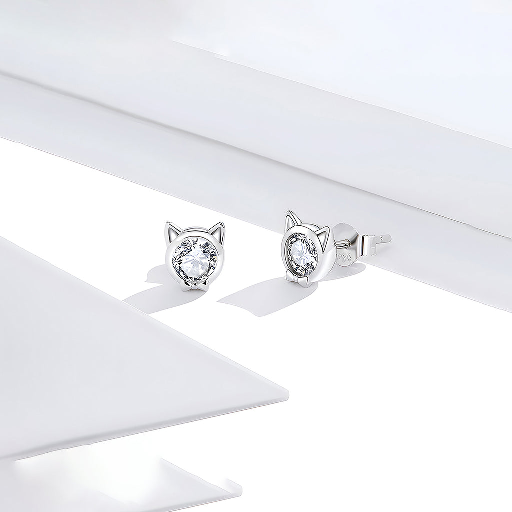 Aretes de Plata .925, Diamond Cat, Miow