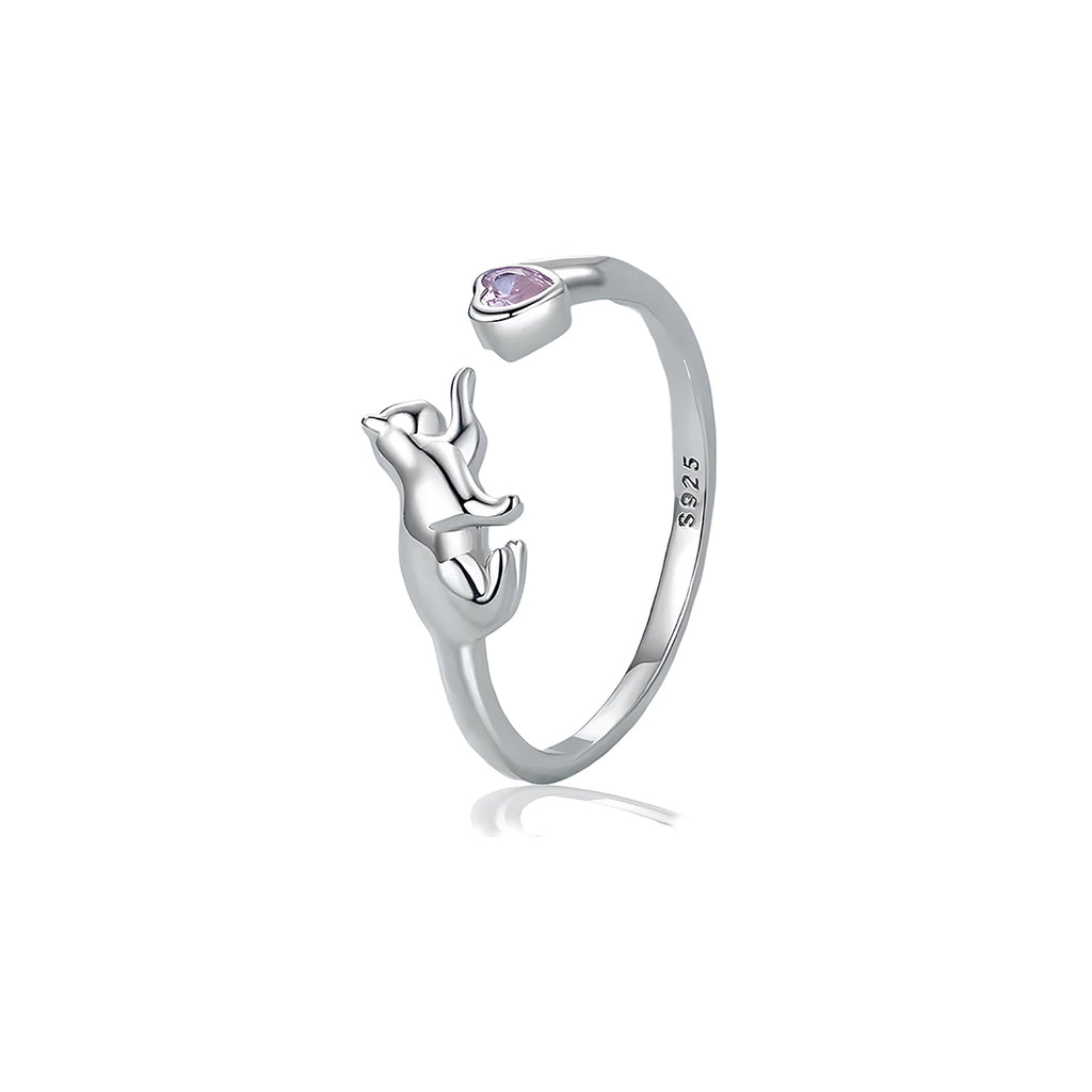 Anillo de Plata .925, Pink Heart Cat, Miow