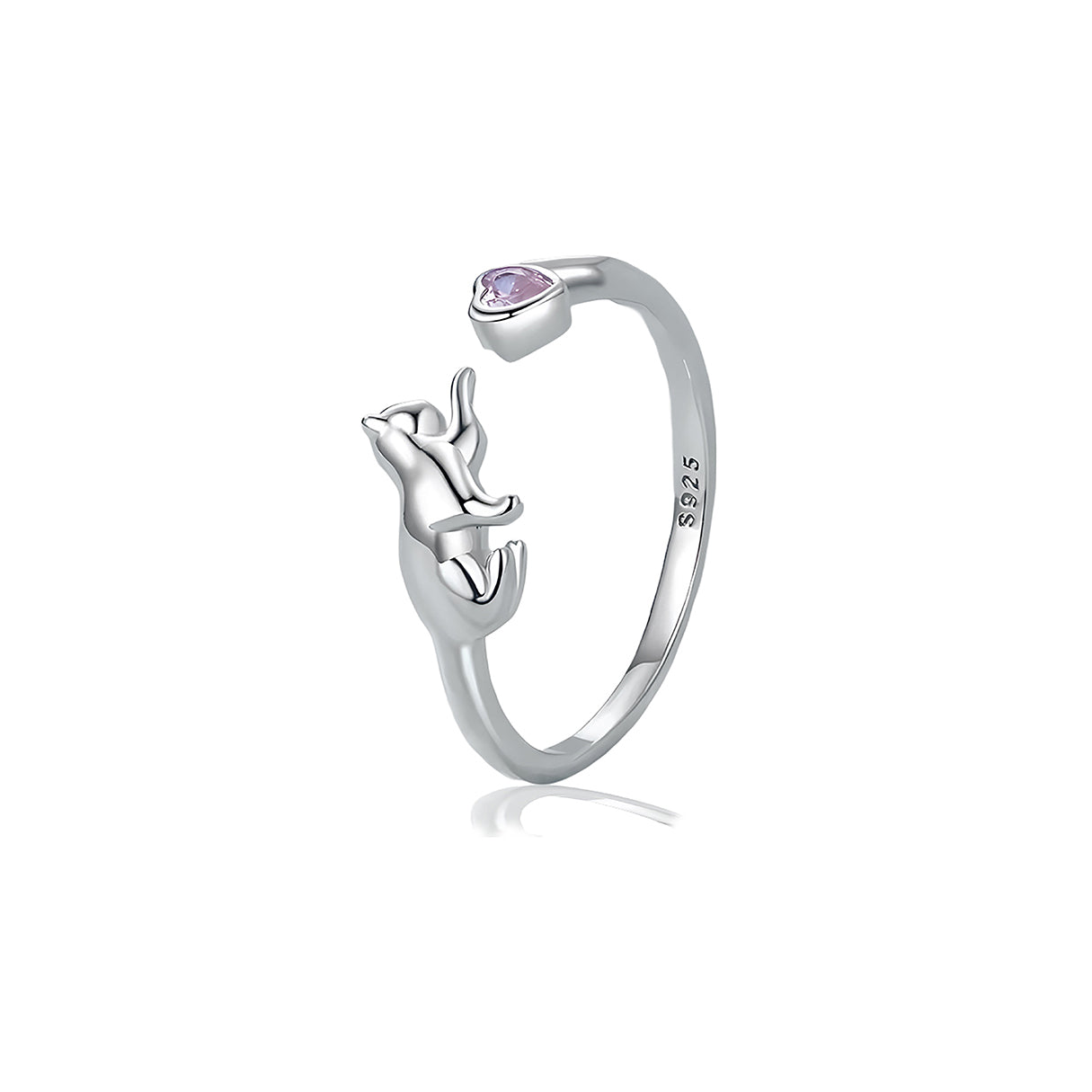 Anillo de Plata .925, Pink Heart Cat, Miow