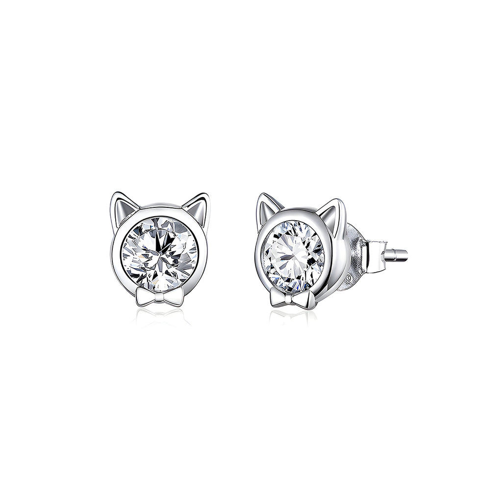 Aretes de Plata .925, Diamond Cat, Miow