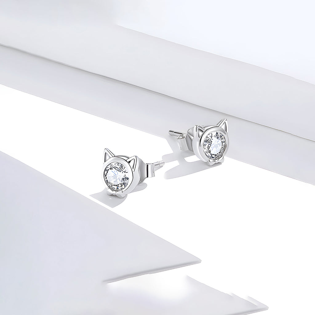 Aretes de Plata .925, Diamond Cat, Miow