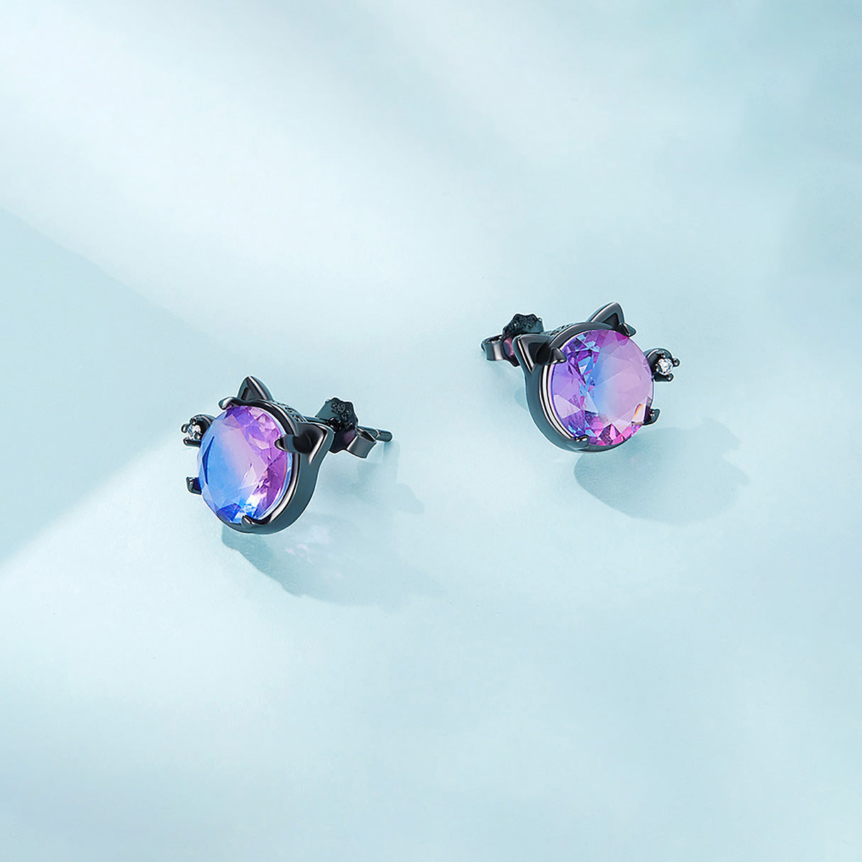 Aretes de Plata .925, Black Shiny Cats, Miow