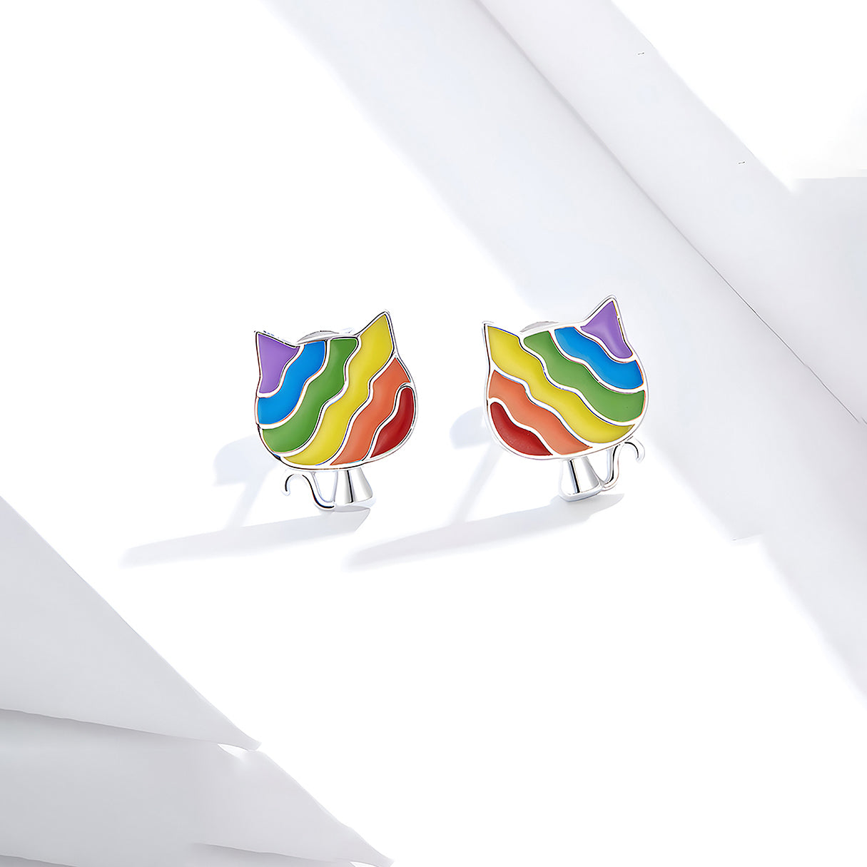 Aretes de Plata .925, Rainbow Cat, Miow