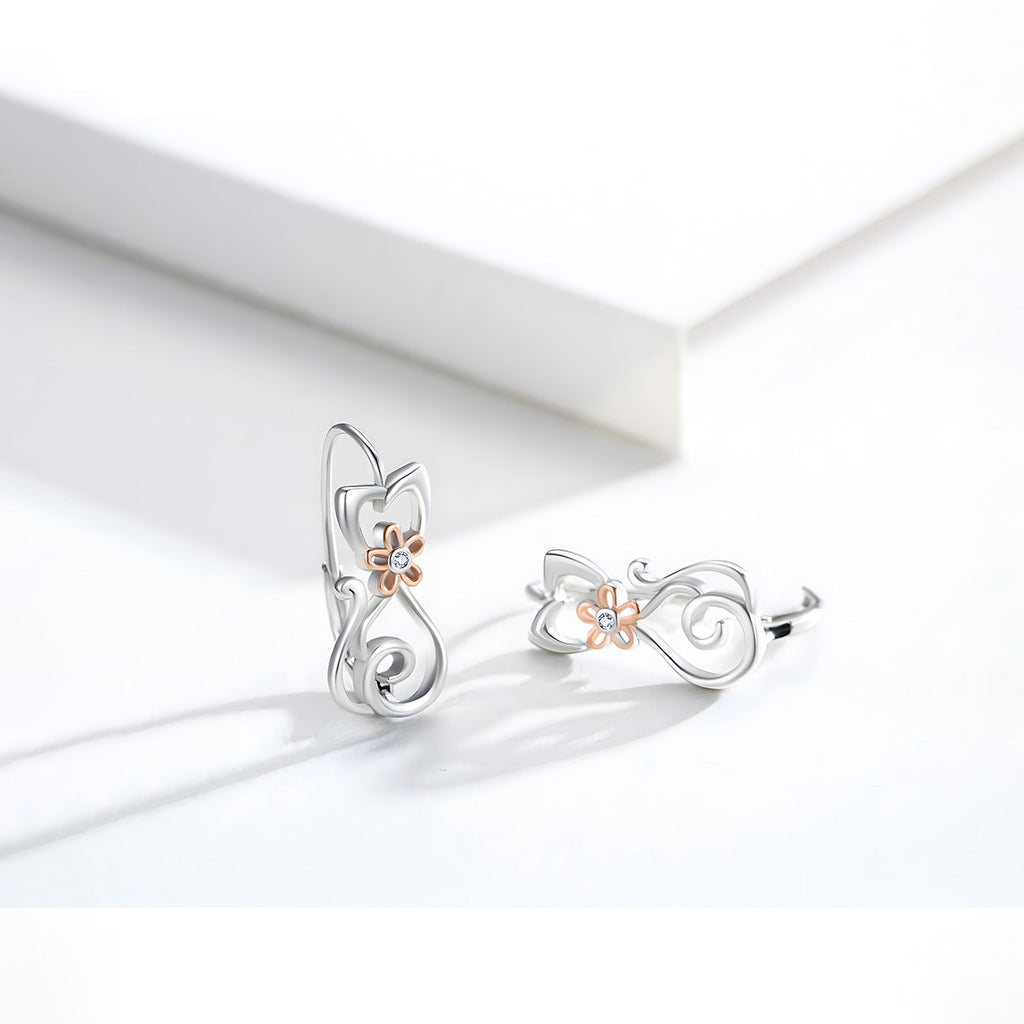 Aretes de Plata .925, Golden Flower Cat, Miow