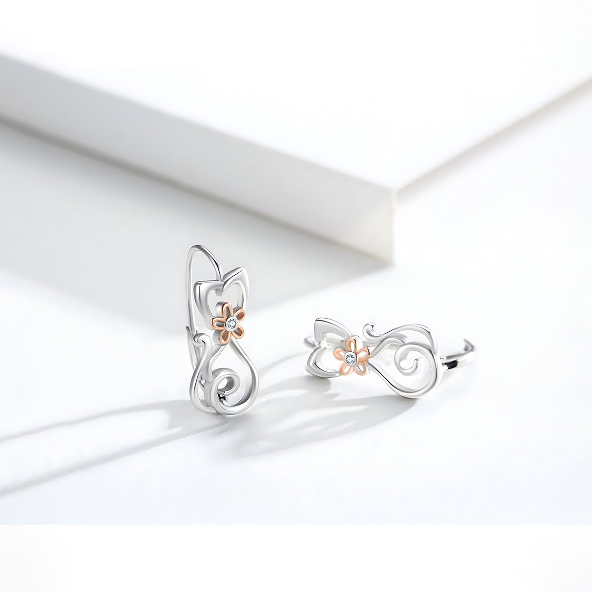 Aretes de Plata .925, Golden Flower Cat, Miow