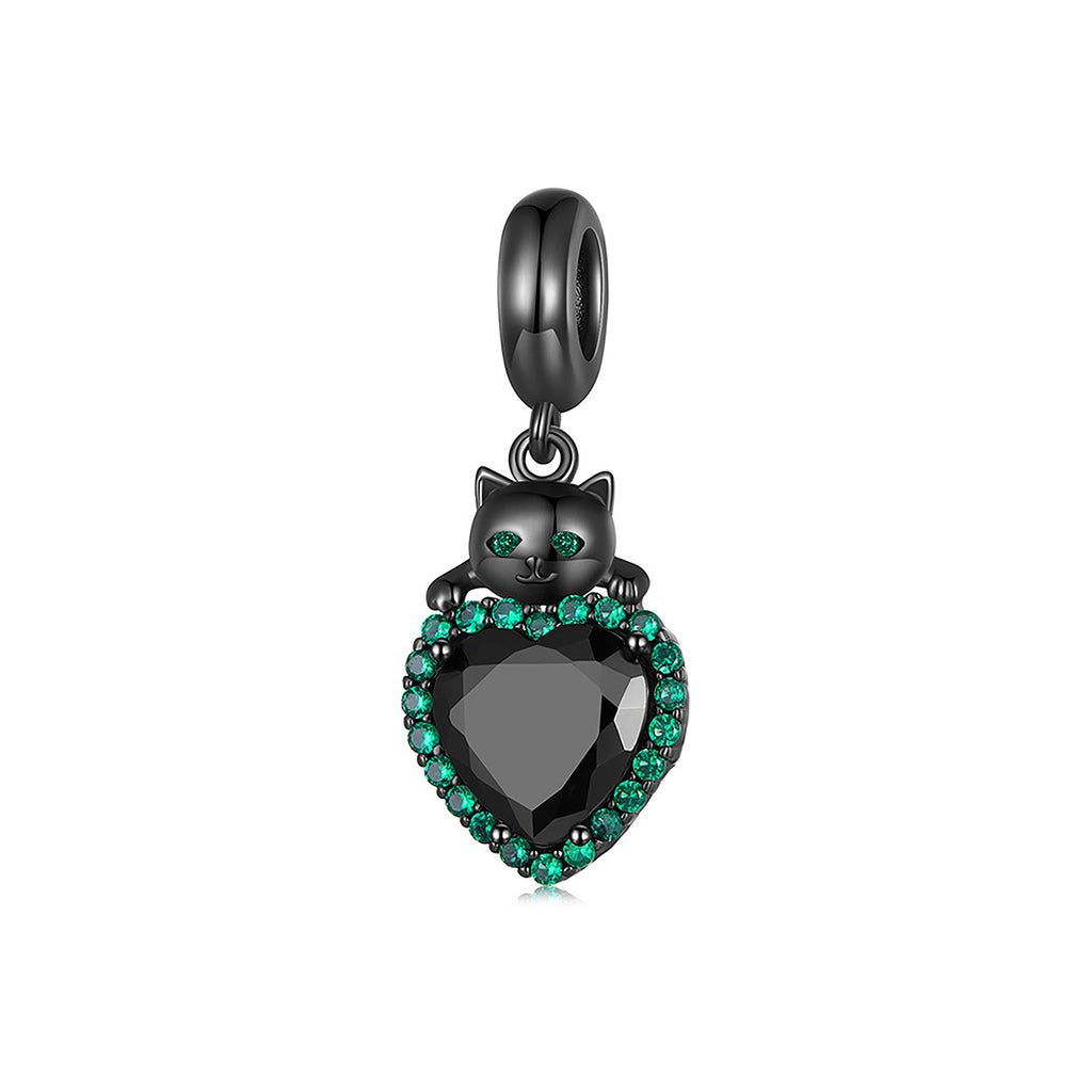 Charm de Plata .925, Black Heart Cat, Miow