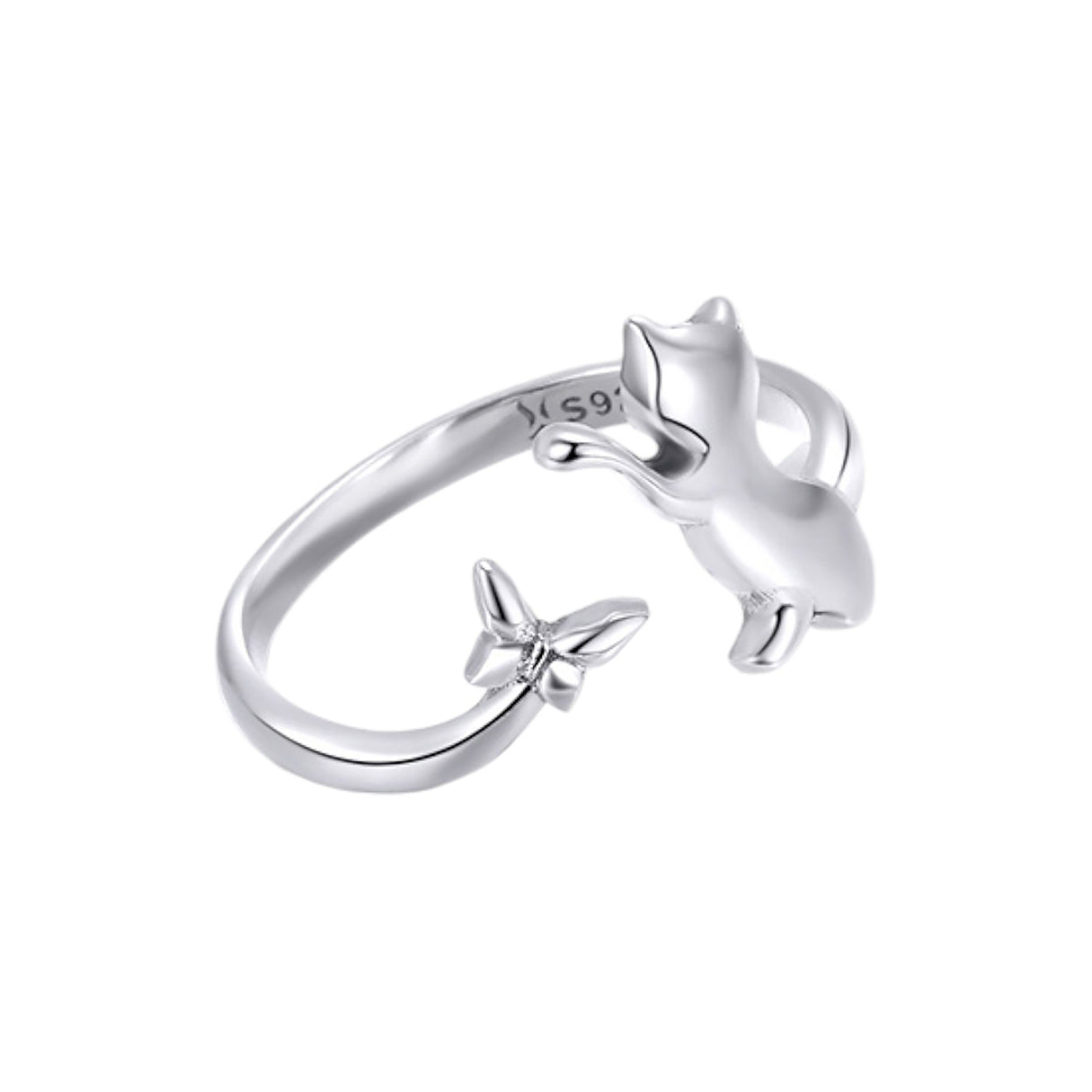 Anillo de Plata .925, Cat & Butterfly, Miow