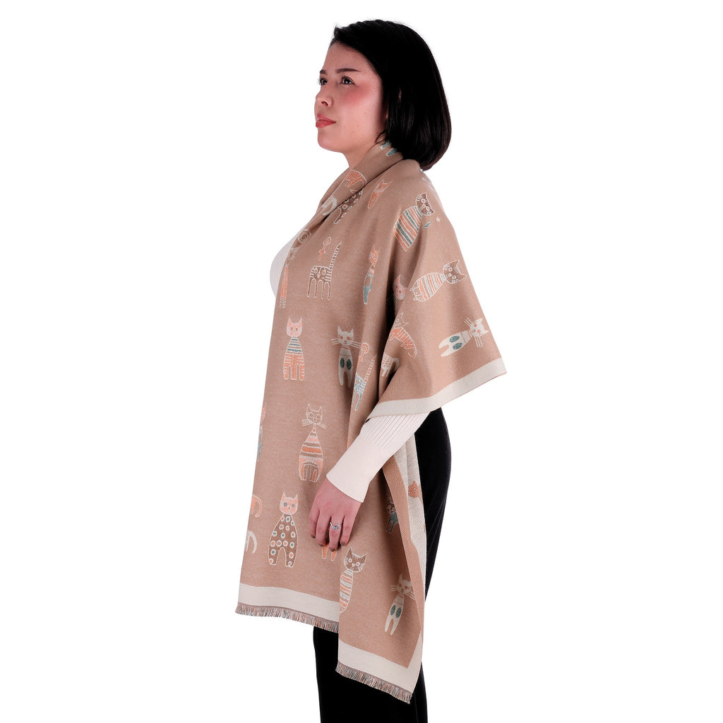 Chal de Cachemira, Knitted Cats Beige, Miow