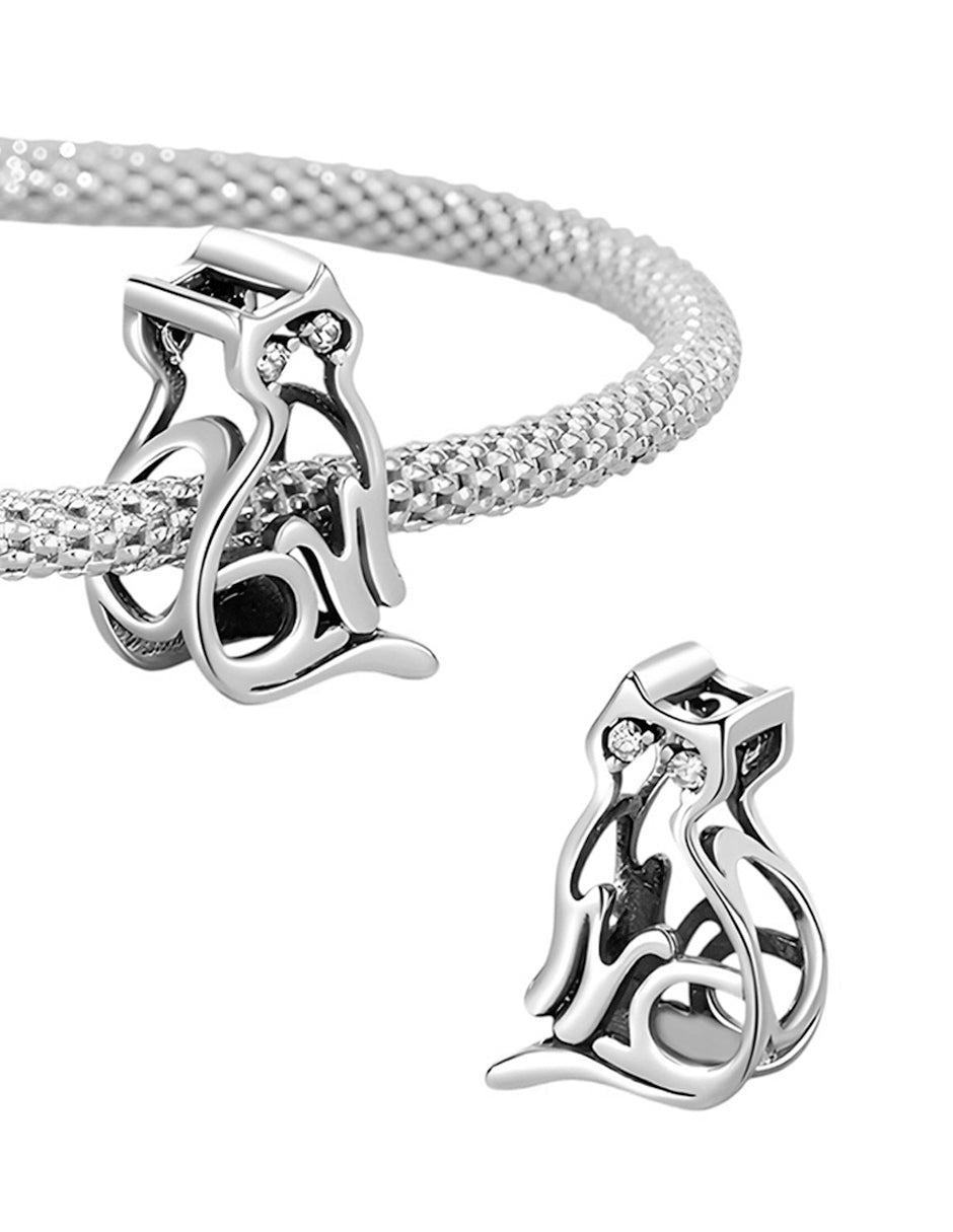 Charm de Plata .925, Fine Cat Silhouette, Miow