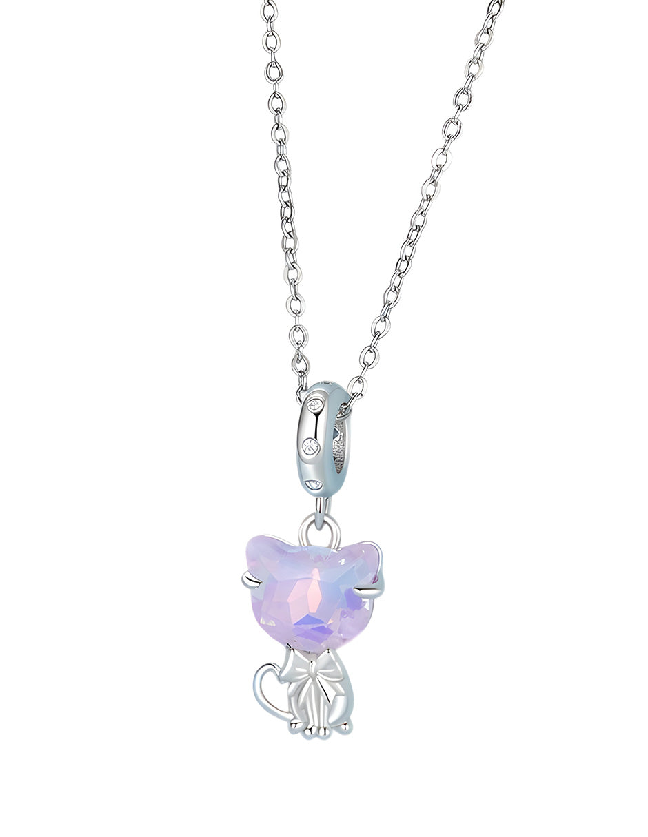 Charm de Plata .925, Pink Diamond Cat, Miow