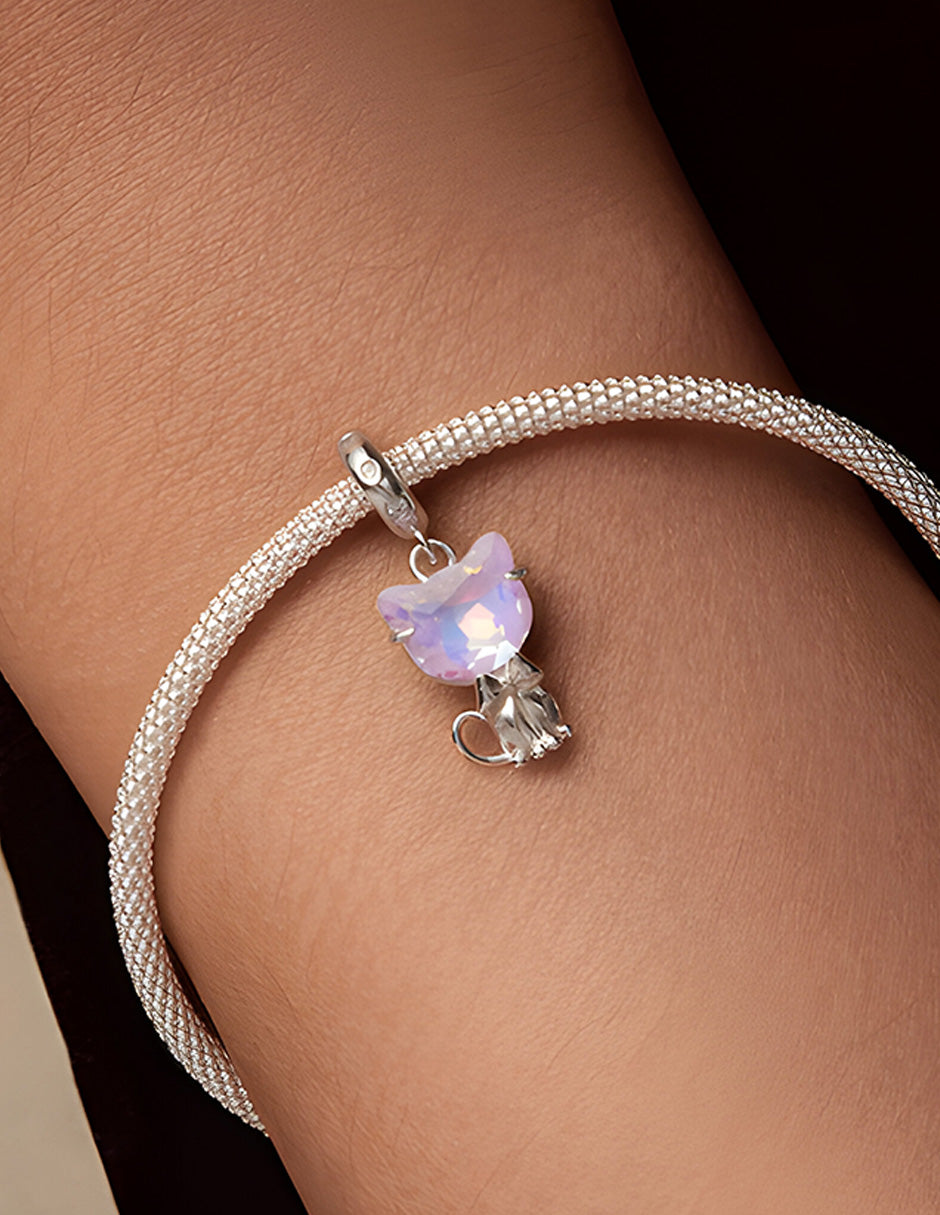 Charm de Plata .925, Pink Diamond Cat, Miow
