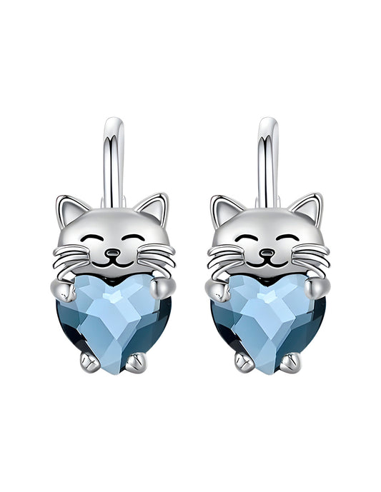 Aretes huggies de gato Miow Kiki Collection de plata P.925 con acabado brillante zirconia