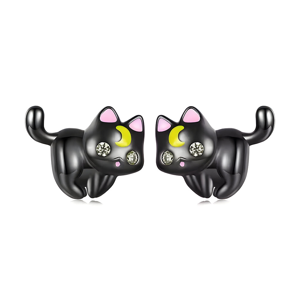 Broqueles de gato Miow Kiki de plata P925 acabado baño rodio zirconia