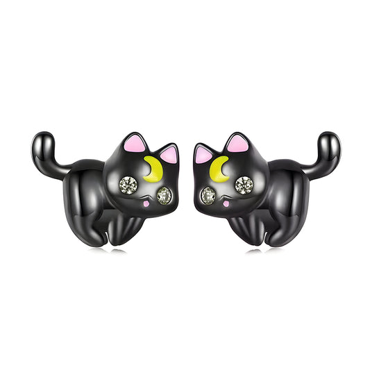 Broqueles de gato Miow Kiki de plata P925 acabado baño rodio zirconia